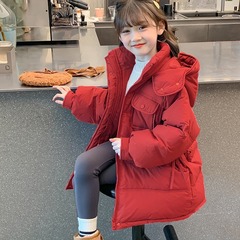 Children's winter coats, down-filled cotton jackets, 2024 new fashionable red cotton coats for little girls, winter cotton jackets