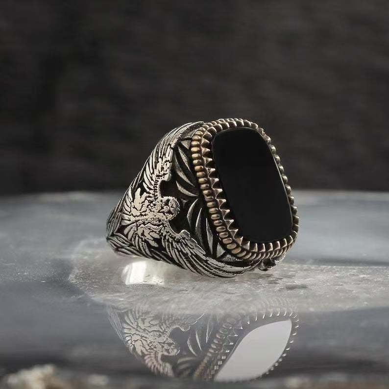 Herrenring Vintage Im Zweifarbigen Design Mit Schwarzem Achat_voghion.com