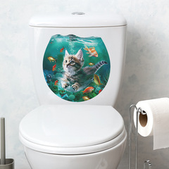 新款fun-m83卡通海底世界貓咪馬桶貼浴室衛生間家居裝飾牆貼紙