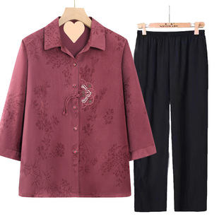 Grandma's Summer Shirt, Middle-Aged and Elderly Tops, Women's Mid-Sleeve Mom Suit, Old Lady's Shirt, High-End Clothes