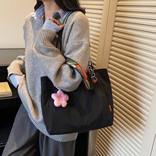 韩版2025新款简约大容量时尚单肩手提包欧美复古托特包撞色通勤包