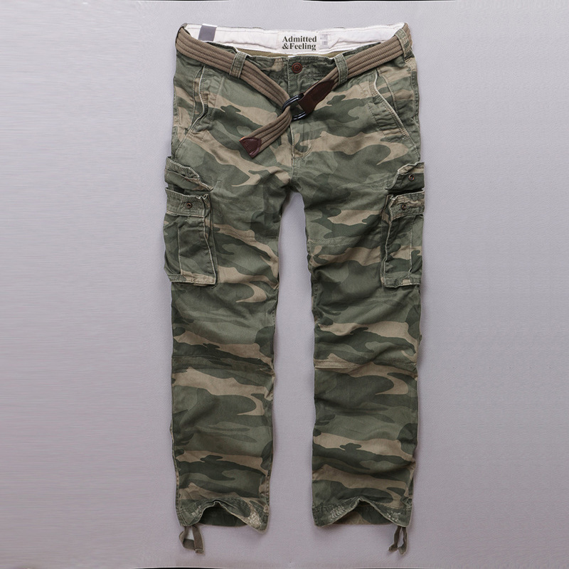 2022 Cotton Cargo Men's Pants Casual Camouflage Cargo Pants Multi-Pocket Loose Straight-Leg Plus Size Long Pants Loose and Comfortable