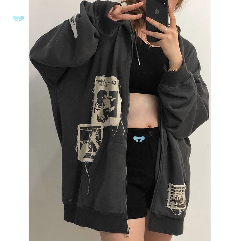 Casual patchwork loose hooded sweater coat 拼接宽松连帽外套|undefined