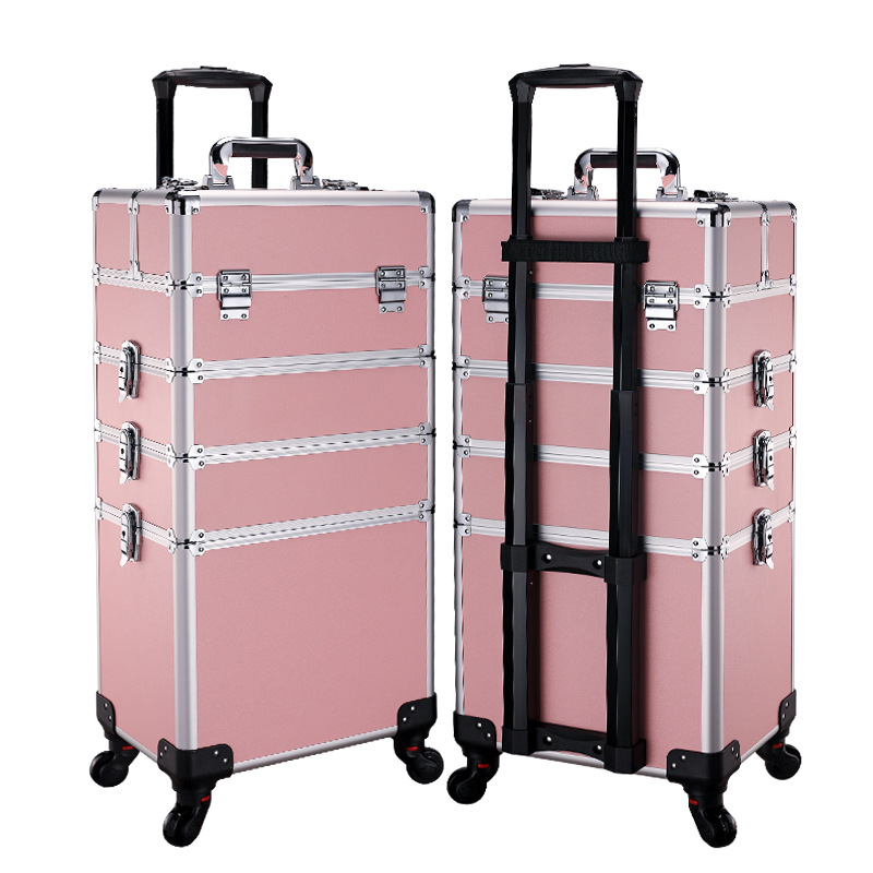 En stock profesional de maquillaje de uñas carro cosmético caso de maquillaje caso de gran capacidad conveniente universal rueda tatuaje bordado Caja de Herramientas