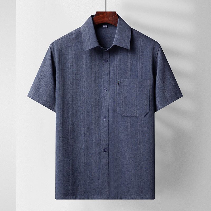 Middle-aged and elderly men's short-sleeved linen shirt father's summer clothes loose lapel cotton and linen grandfather's clothes for the elderly suit Middle-aged and elderly men's short-sleeved linen shirt father's summer clothes loose lapel cotton and linen grandfather's clothes for the elderly suit