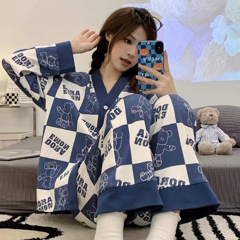 Pijamas tipo cárdigan de manga larga para mujer, estilo de celebridad de internet, sensación de alta gama, conjunto de dos piezas de ropa de estar en casa de talla grande, nueva colección primavera-otoño 2025. image 10