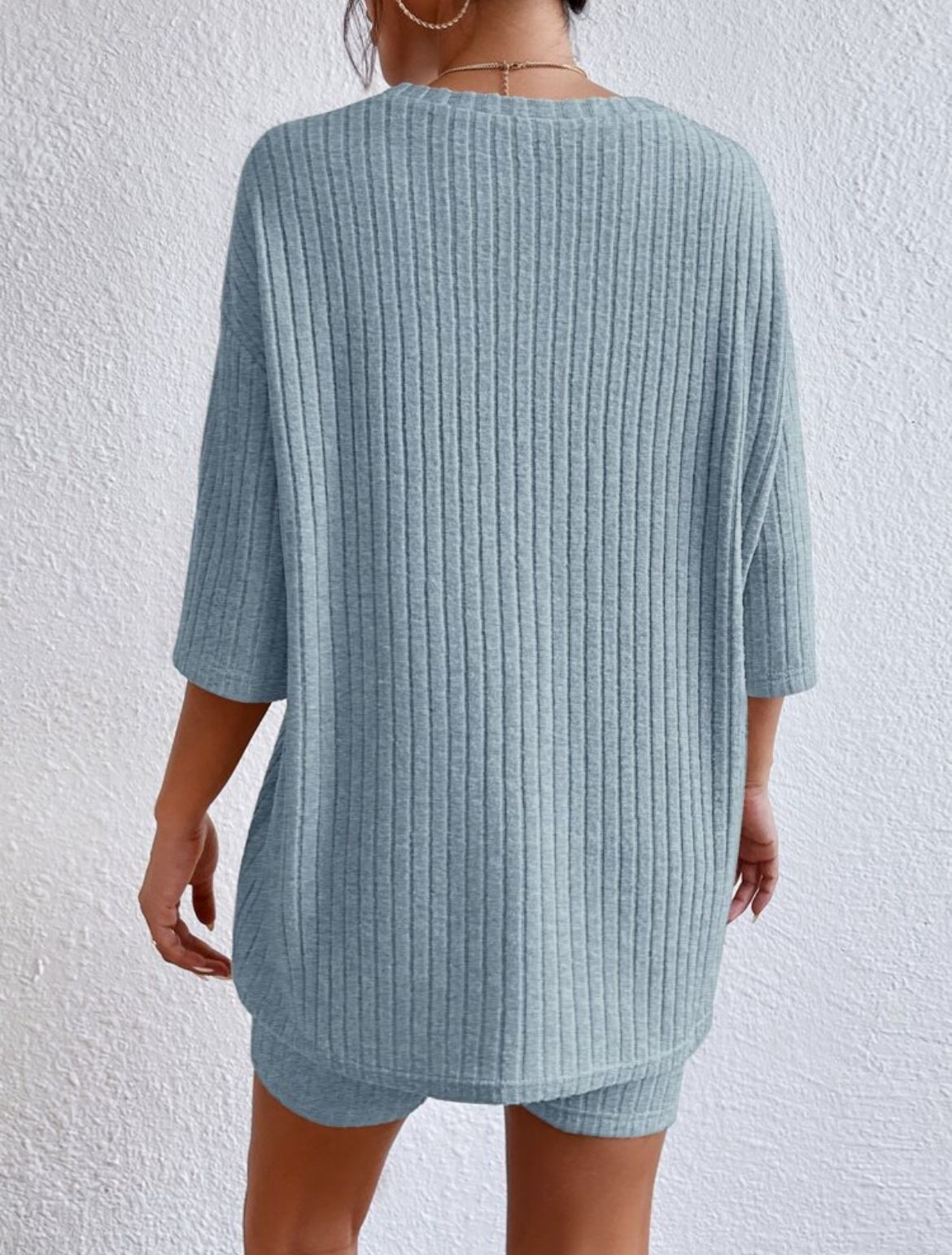 Women's Casual Solid Colour Shorts Set Round Neck Spring Outfit_voghion.com