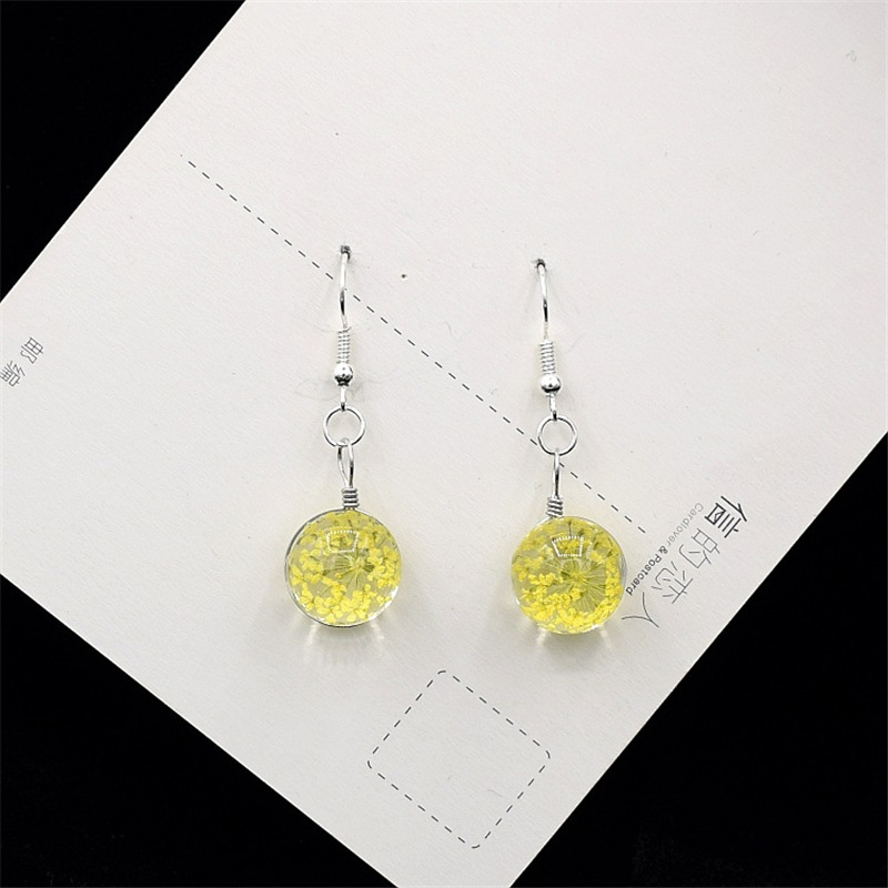 Dried Flower Glass Ball Crystal Earrings Creative Sweet