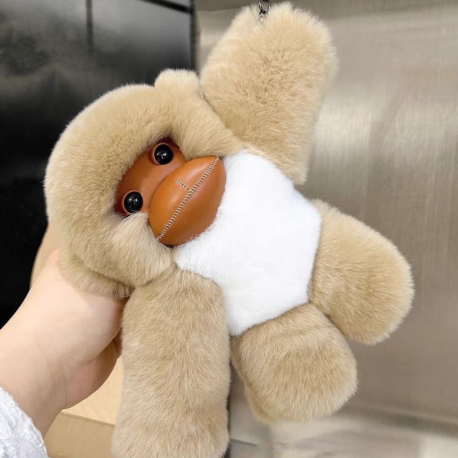 Real Rex conejo mono de piel coche llavero colgante ins lindo peluche muñeca bolsa regalo