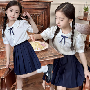 Girls' College Style Summer Children's Short-sleeved White Shirt Summer Middle and Big Children's Short-sleeved Garden Clothes Girls' School Uniform Western Style