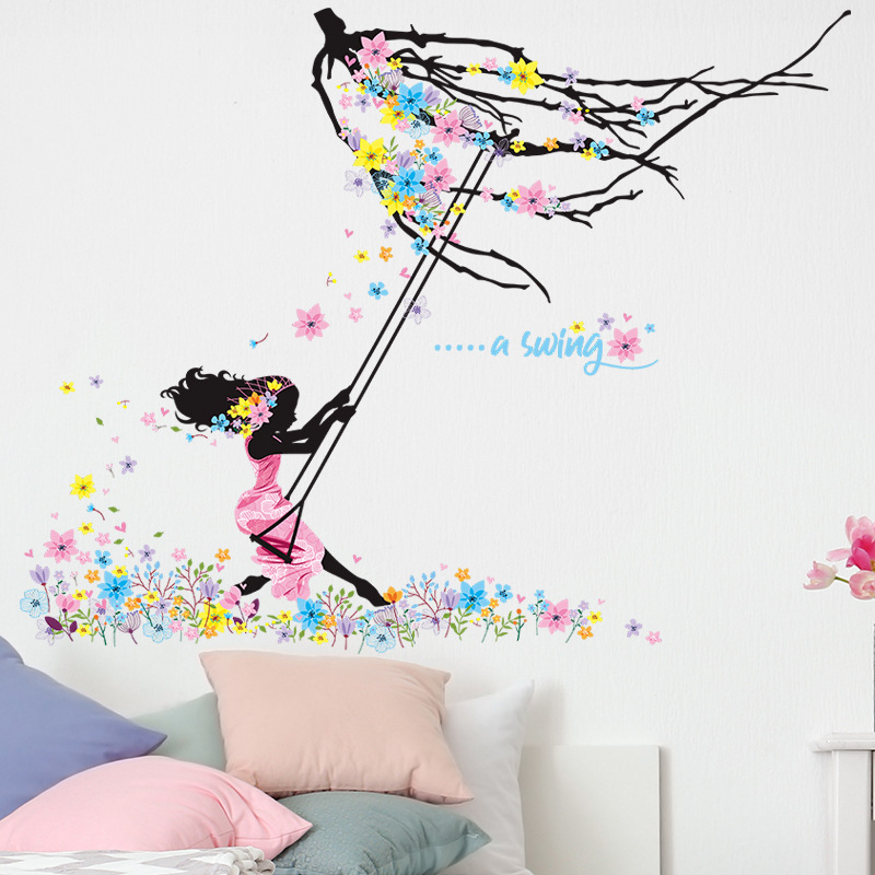 New Girl Swing Flower Branch Bedroom Entrance Home Wall Sticker Wholesale Nihaojewelry display picture 7