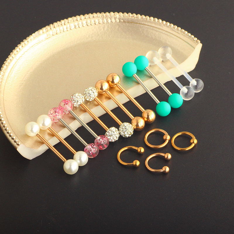 Rose Gold 16Pcs Stainless Steel Nipple Ring Set with Safety Lock Design Body Piercing Jewelry detail image 11