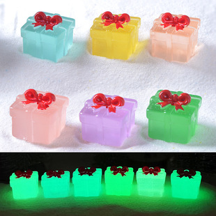 Christmas Cross-Border Luminous Mini Square Gift Box Micro Landscape Resin Small Ornaments Transparent Gift Box DIY Small Accessories