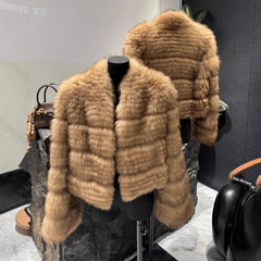 中古奶咖2025秋冬新款短款双色加密加厚车条狐狸毛皮草时尚外套女
