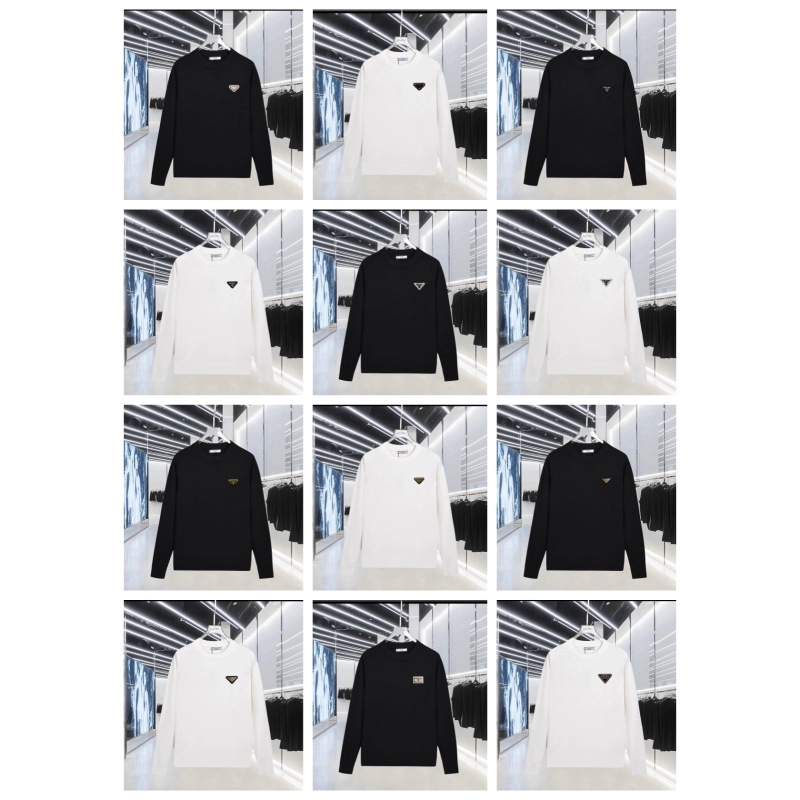 Luxurious High-End Version Pra Pujia Iron Metal Triangle Logo Unisex Autumn and Winter Loose Versatile Sweater