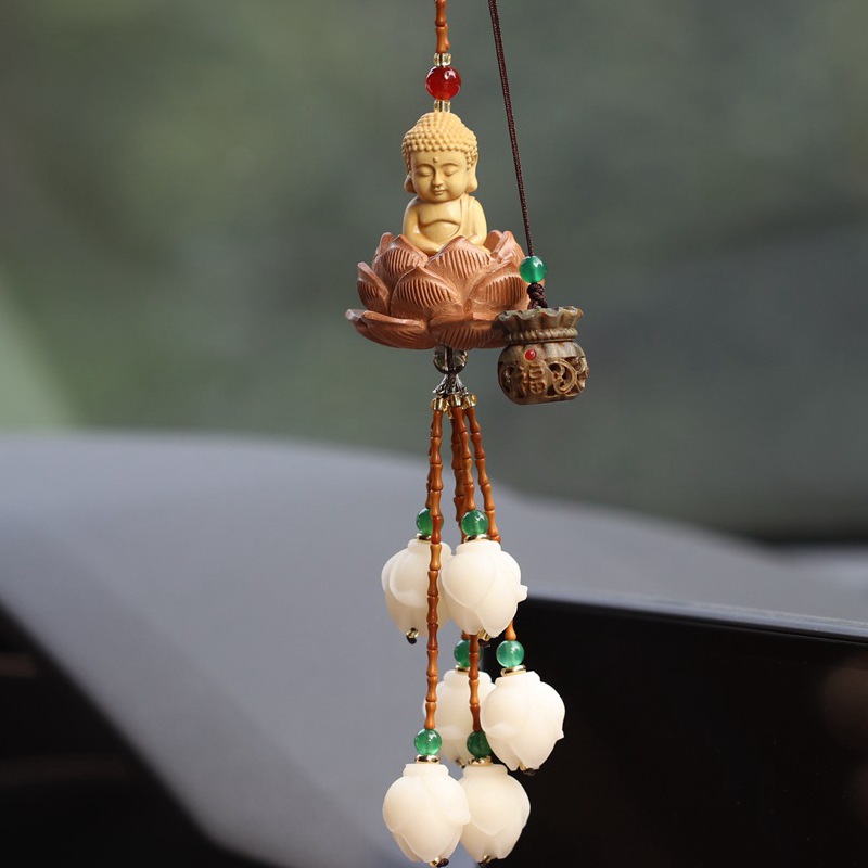 Car hanging Bodhi Lotus Magnolia sachet aromatherapy car hanging rearview mirror peach wood Lotus holy Buddha Guanyin ornaments