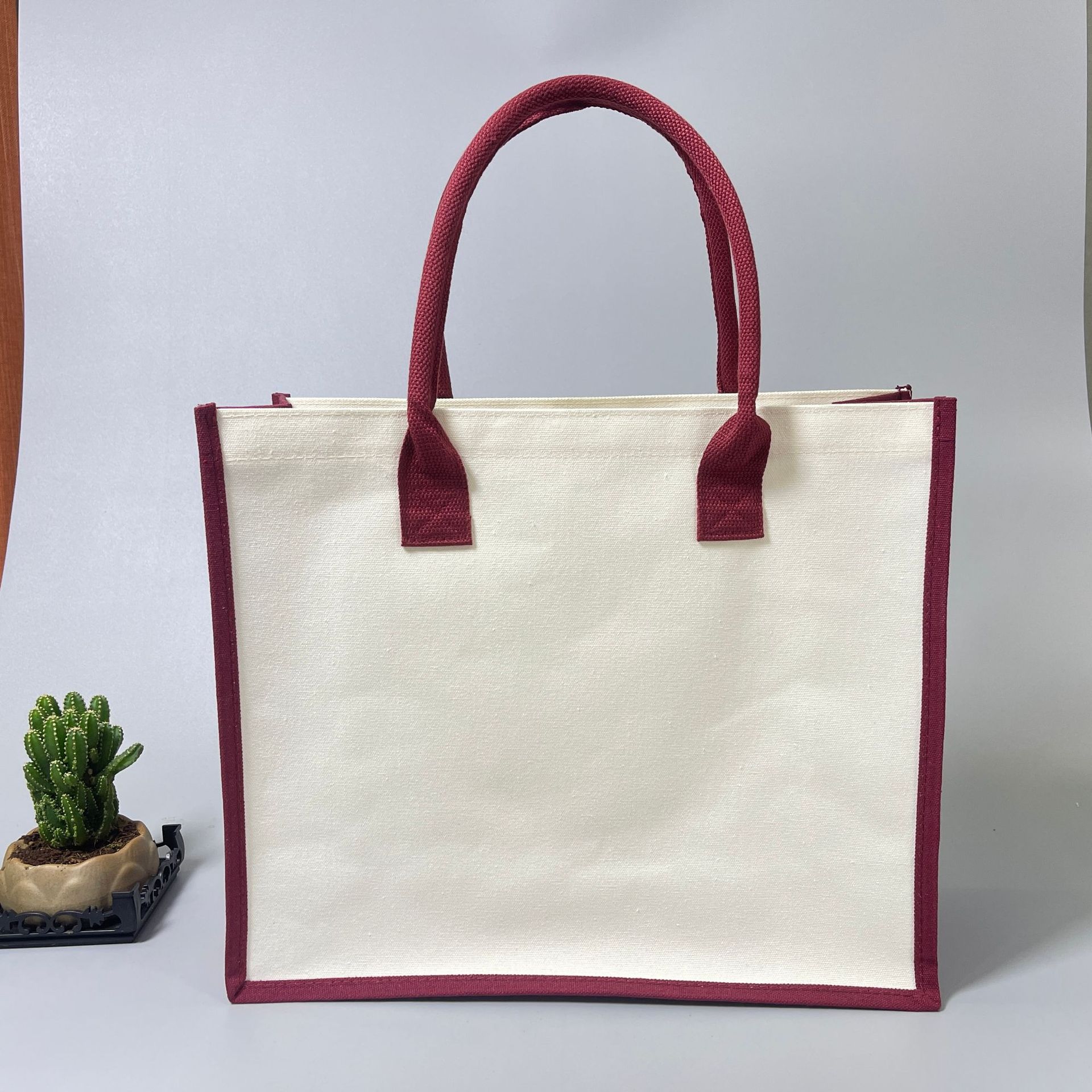 En stock bolso de costura de lona no impresa bolso de compras degradable pintado a mano bolso de mano diseño logotipo imprimible