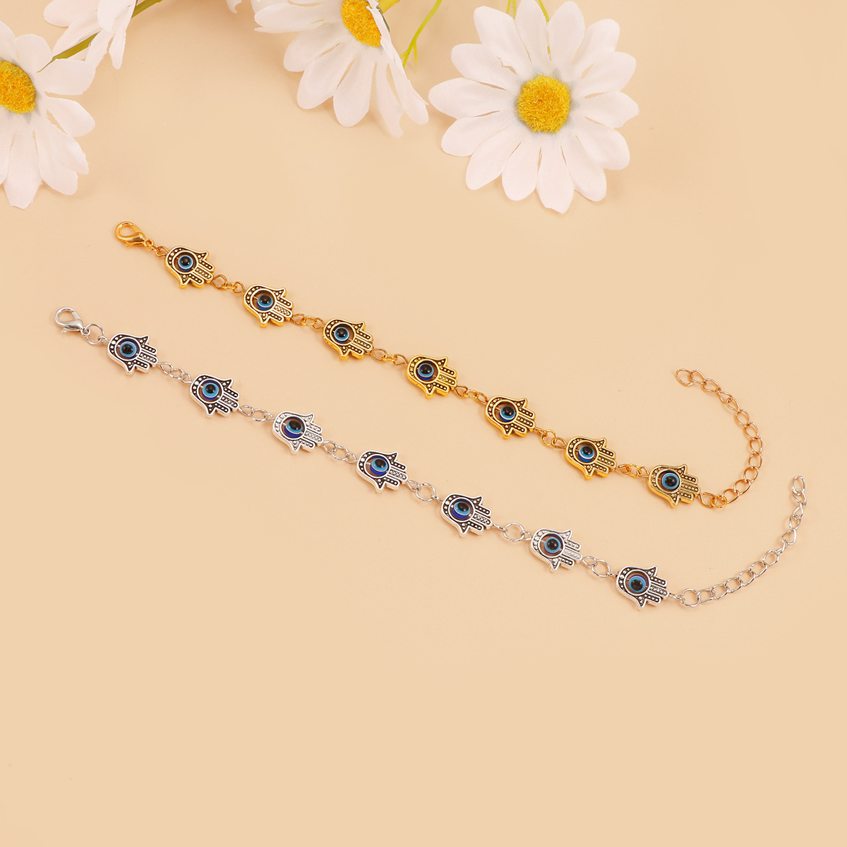 Nowa moda gorąca sprzedaż europejska i amerykańska modna biżuteria bransoletka tkana ręka fatimy diabelskie oko bransoletka damska_voghion.com