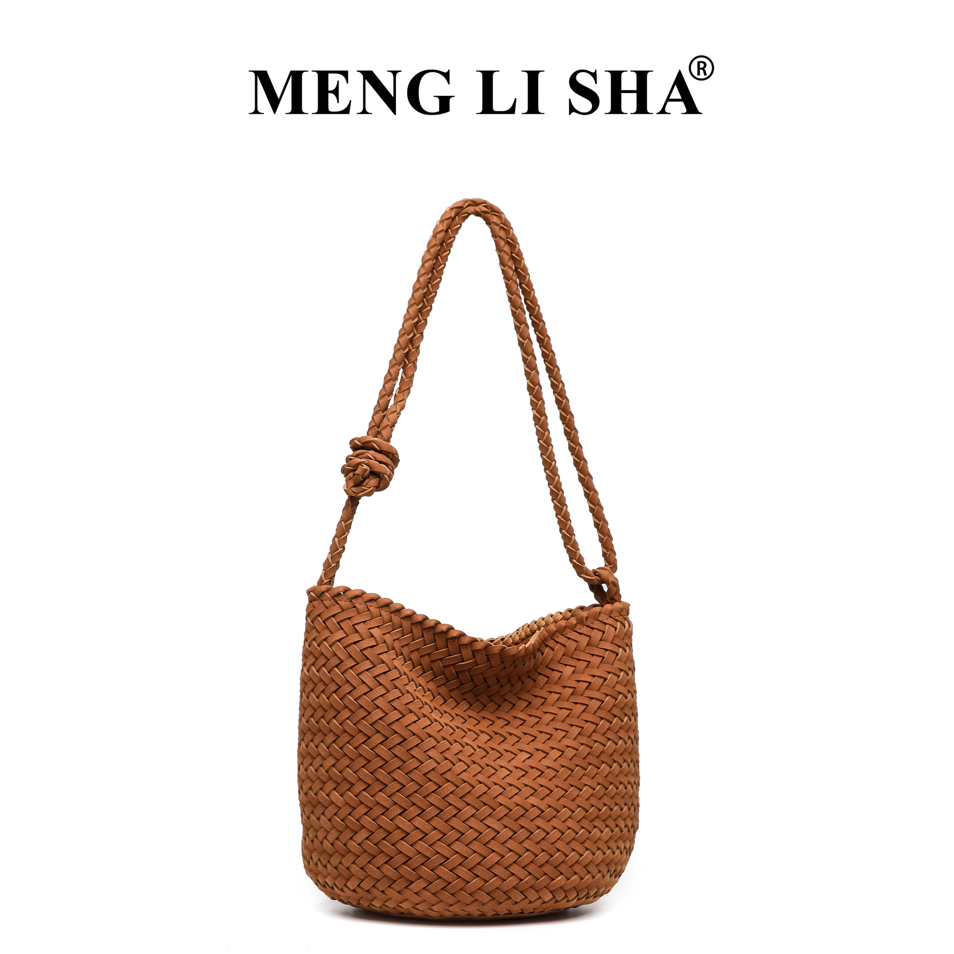 Túi bucket da lộn nhung dệt tay phong cách vintage, thiết kế đeo chéo một vai thời trang