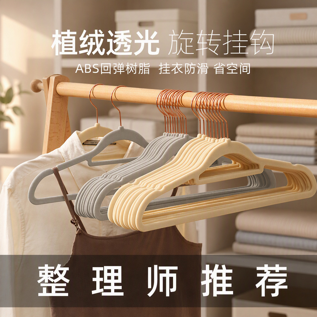 Anqin flocking hanger ABS transparent rotating hook golden metal seamless non-slip finishing flocking hanger