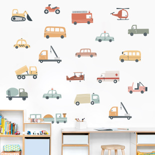Br0365F Cartoon Car Self-Adhesive Wall Stickers Cute Engineering Vehicle Kidsren's Room Kindergarten Classroom Decoration Stickers