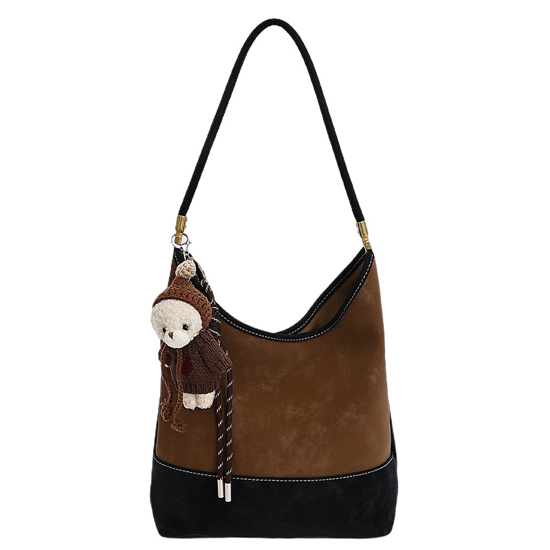 Bolsa de pan retro de terciopelo esmaltado de mujer coreana color combinado simple bolso de cubo de transporte 2025 nuevo estilo de alta sensación bolso de hombro