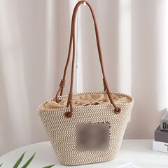 羅家新款棉繩大容量日系女士日常手拎斜挎棉線編織包沙灘度假包