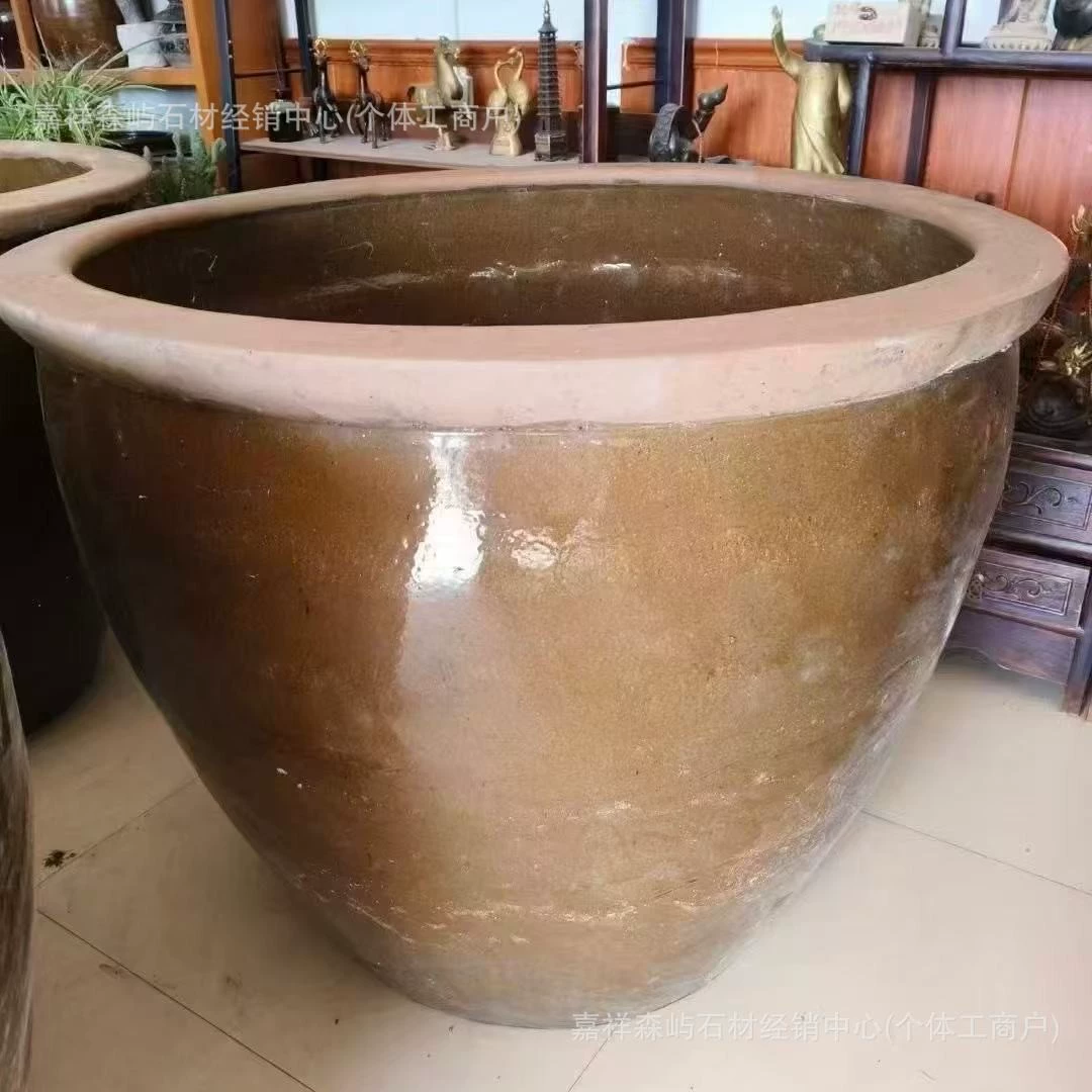 Патио лотосный аквариум аквариум аквариум рыбный керамический горшок старомодный большой цилиндр грубый глиняной пейзаж лотос большой ферментированный маринованный резервуар