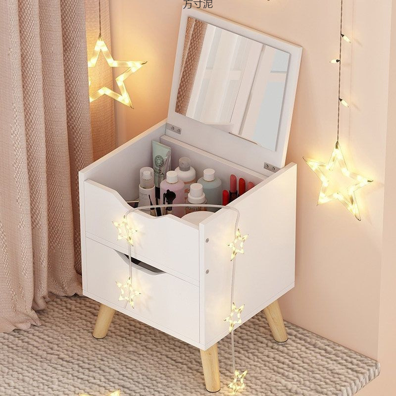 Dressing Table Foldable Storage Cabinet Integrated Bedroom Bedside Table Modern Simple Flip Makeup Table Internet Celebrity Makeup Table