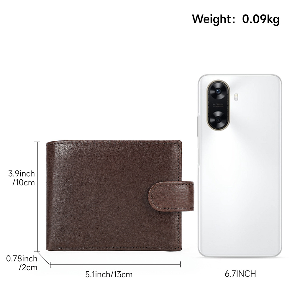 Ví nam da bò thật gập mini phong cách cổ điển — màu đen, cà phê, nâu
