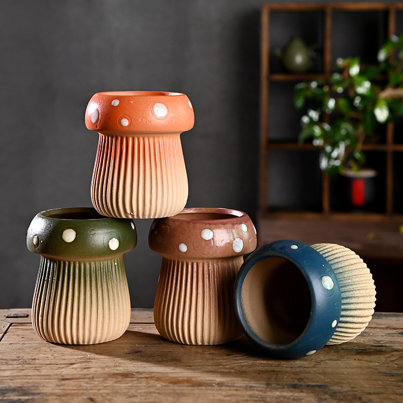 Hongos creativos maceta carnosa cerámica para el hogar cerámica cerámica especial cerámica gruesa control de raíz pequeña pila vieja lavabo liquidación al por mayor