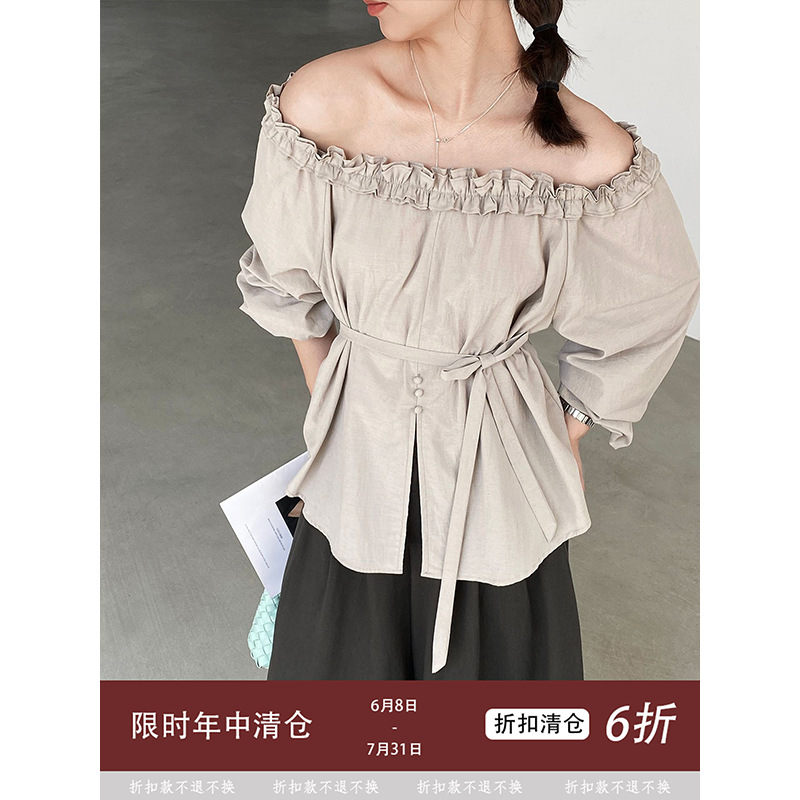 【Special Offer No Returns】Jiangzuo French Style Off-Shoulder Shirt Women's Top 2026 Summer Tie-Up Blouse 1819 【Special Offer No Returns】Jiangzuo French Style Off-Shoulder Shirt Women's Top 2026 Summer Tie-Up Blouse 1819