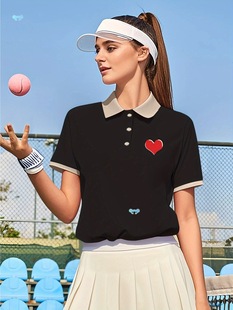 New Women's Fashion Sports Style Polo Shirt Love Sign Short