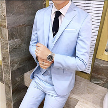 西服套装男士三件套英伦商务修身职业正装韩版浅蓝休闲西装男