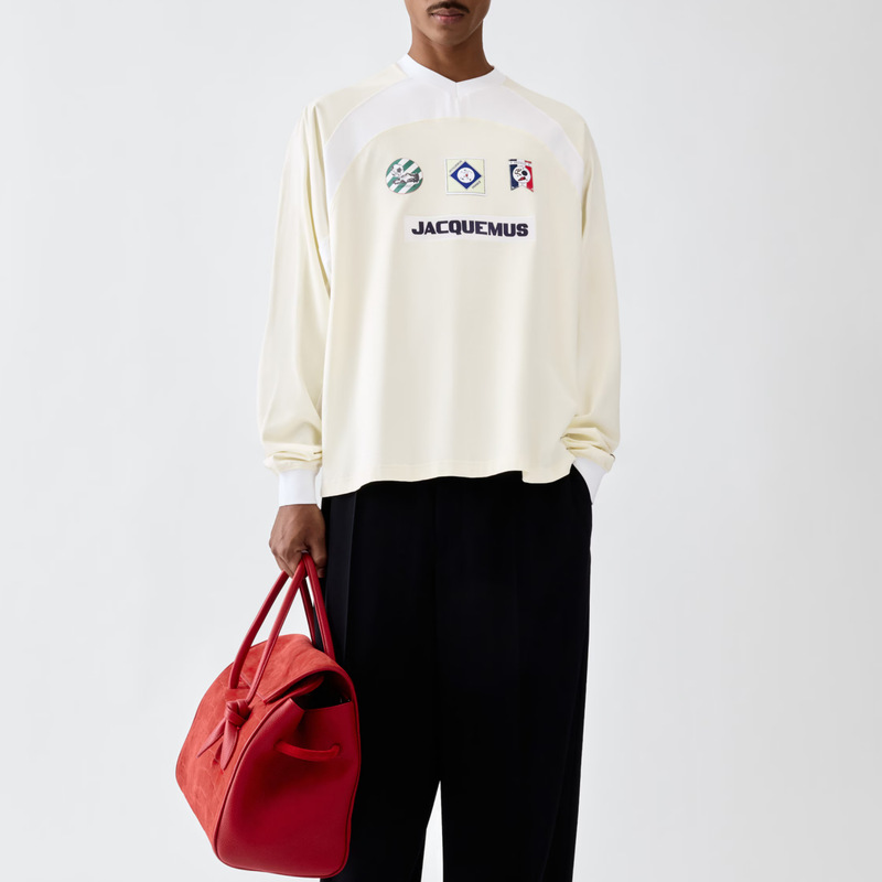 26 Early Autumn New Style White Patchwork Raglan Long-Sleeve T-Shirt with Football Badge Patch Retro Sports Style Pullover Men's Top 26 Early Autumn New Style White Patchwork Raglan Long-Sleeve T-Shirt with Football Badge Patch Retro Sports Style Pullover Men's Top
