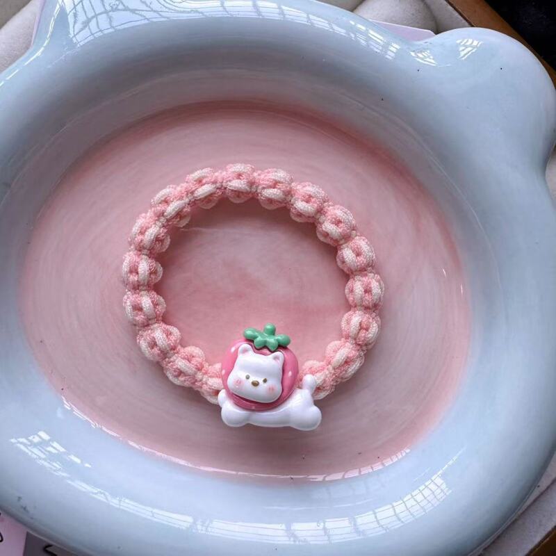 漫画かわいい小さな白いクマのヘアバンドインガール甘いヘアロープヘアロープ多用途カップルゴムバンドヘアアクセサリー学生|undefined