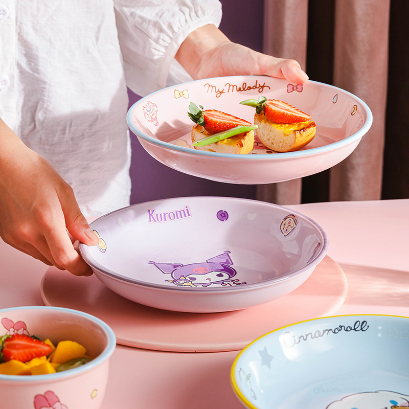 サンリオ陶磁器皿家庭用8インチ円盤食事皿麺皿かわいい少女陶磁器食器皿|undefined