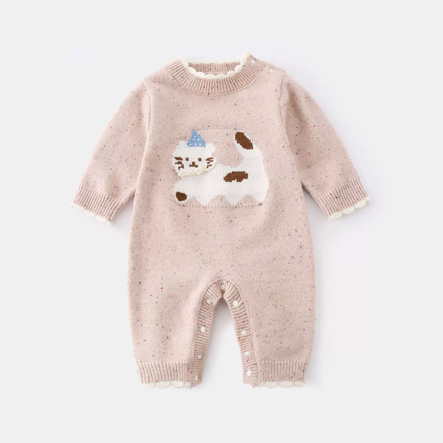婴儿毛衣爬服秋装新款韩版针织衫超萌猫咪女宝宝连体衣外出哈衣