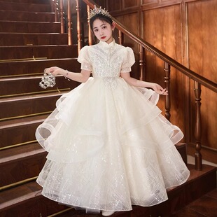 Girls Evening Dress Classy Kidsren's Birthday Princess Dress Flower Girl Piano Performance Small Host Tutu Skirt Long Summer