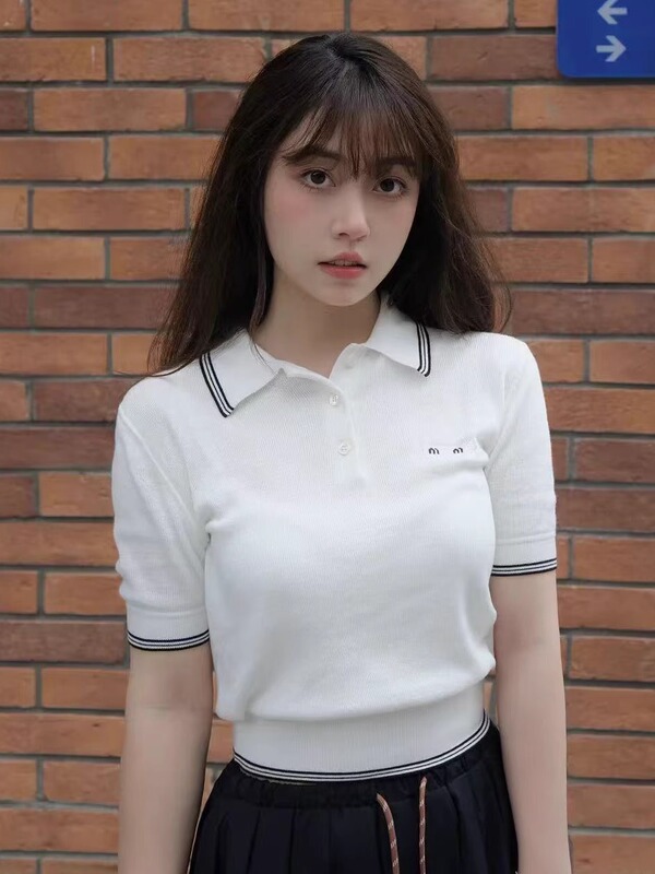 Nanyou Haute Couture miu シリーズサマースタークラシックニット半袖ポロシャツ Tシャツカジュアル多用途トップ女性用|undefined