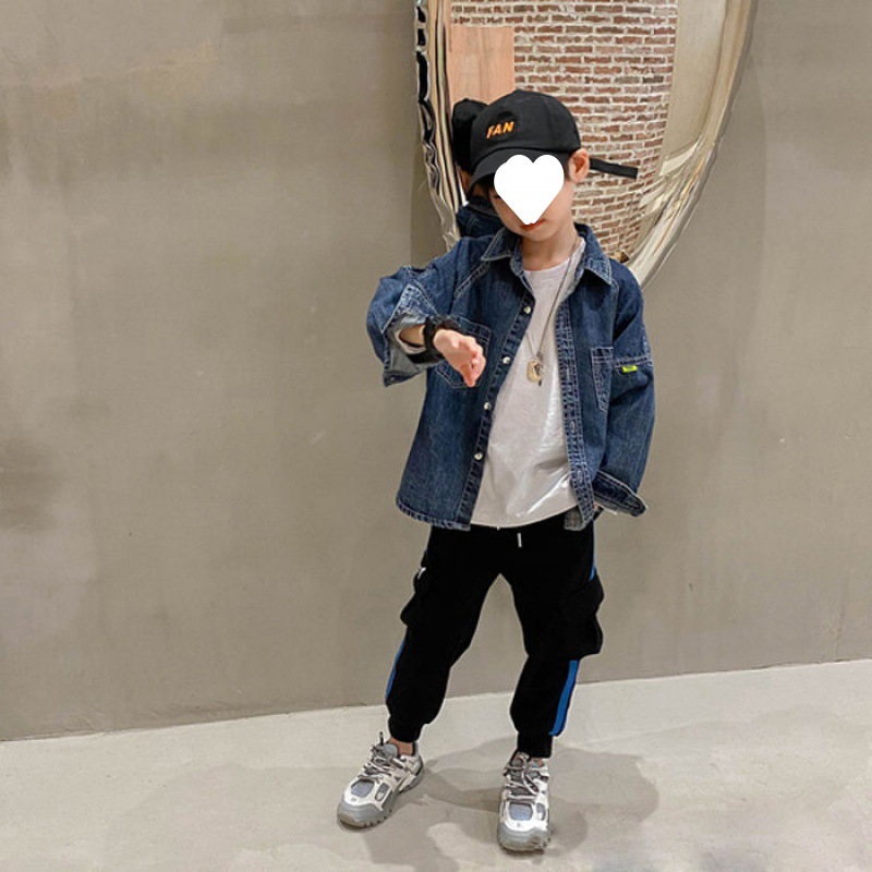 Simon Lerner medium and large boys Denim coat Spring and Autumn new student long-sleeved shirt boys spring fried street ruffle