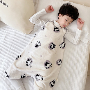 Flannel Autumn and Winter Vest Children's Sleeping Bag Baby Sleep Belly Protection Sleeveless One-Piece Sleep Dress Anti-Kick Sleeping Dress