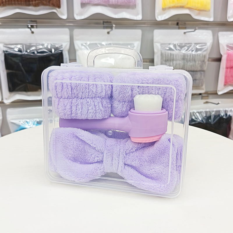 硅胶洗脸刷洗脸仪四件套发带手腕带脸部按摩清洁软毛美容工具套装|undefined