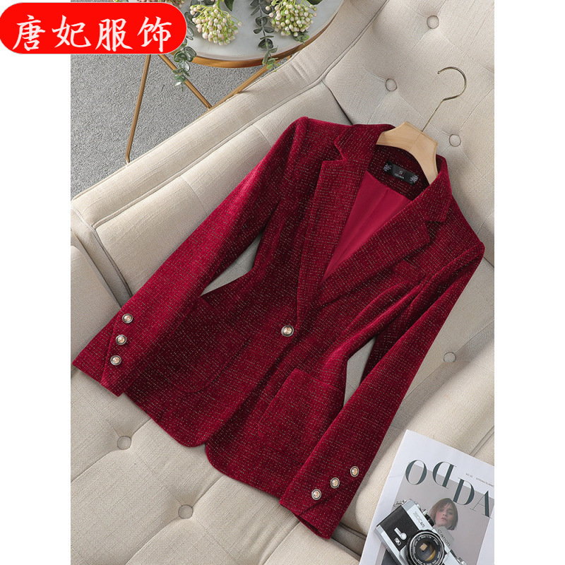 Red Suit Jacket Women's Autumn and Winter New Western Style Age-reducing Women's Top Small Elegant Socialite High-end Suit Red Suit Jacket Women's Autumn and Winter New Western Style Age-reducing Women's Top Small Elegant Socialite High-end Suit