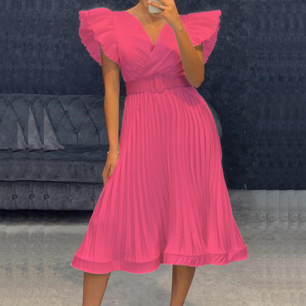 أزياء المرأة مثير Vneck تحلق الأكمام مطوي Dresspicture7