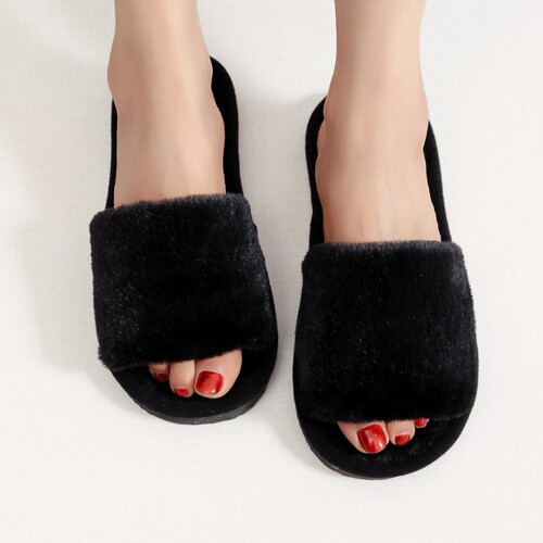 Cross-border new autumn and winter home open-mouth plush slippers breathable warm fuzzy slippers for women comfortable lightweight slippers