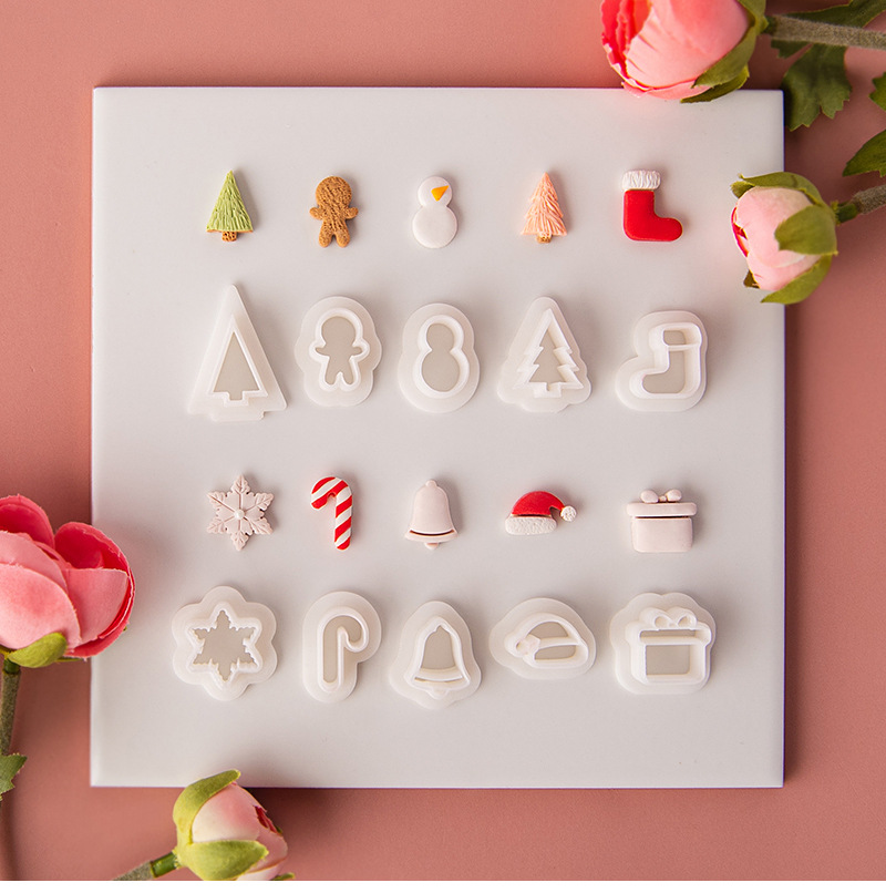 Description Picture 2 of item10Pcs/lot Mini Christmas Clay Cutters Snowman Gingerbread Man Socks Shaped Dangle Clay Molds Earring Jewelry Pendant Making Tool