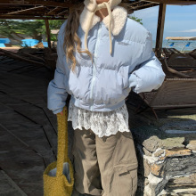 小个子奶呼呼棉服短款羊羔毛翻领棉衣女2025年新款冬季保暖外套