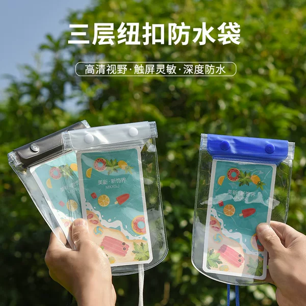 Lanyard Hanging Neck Fluorescent pvc Transparent Mobile Phone Waterproof Wholesale Swimming Drifting Diving Protective Bag Waterproof Mobile Phone Case