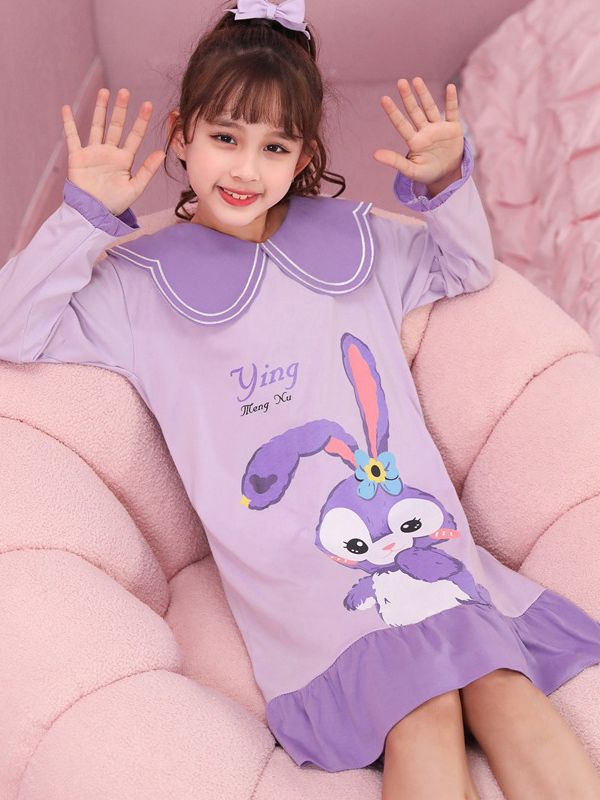 Camisón para niñas primavera y otoño nuevo estilo manga larga color sólido algodón dibujos animados Mella Ti niño grande bebé princesa pijama para niños